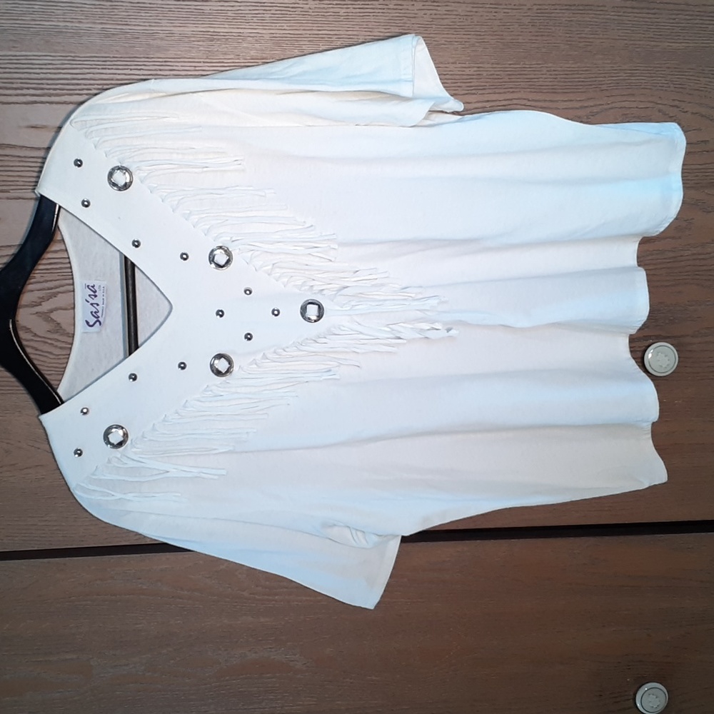Salsa womens vintage top with metal and fringe design size 2X